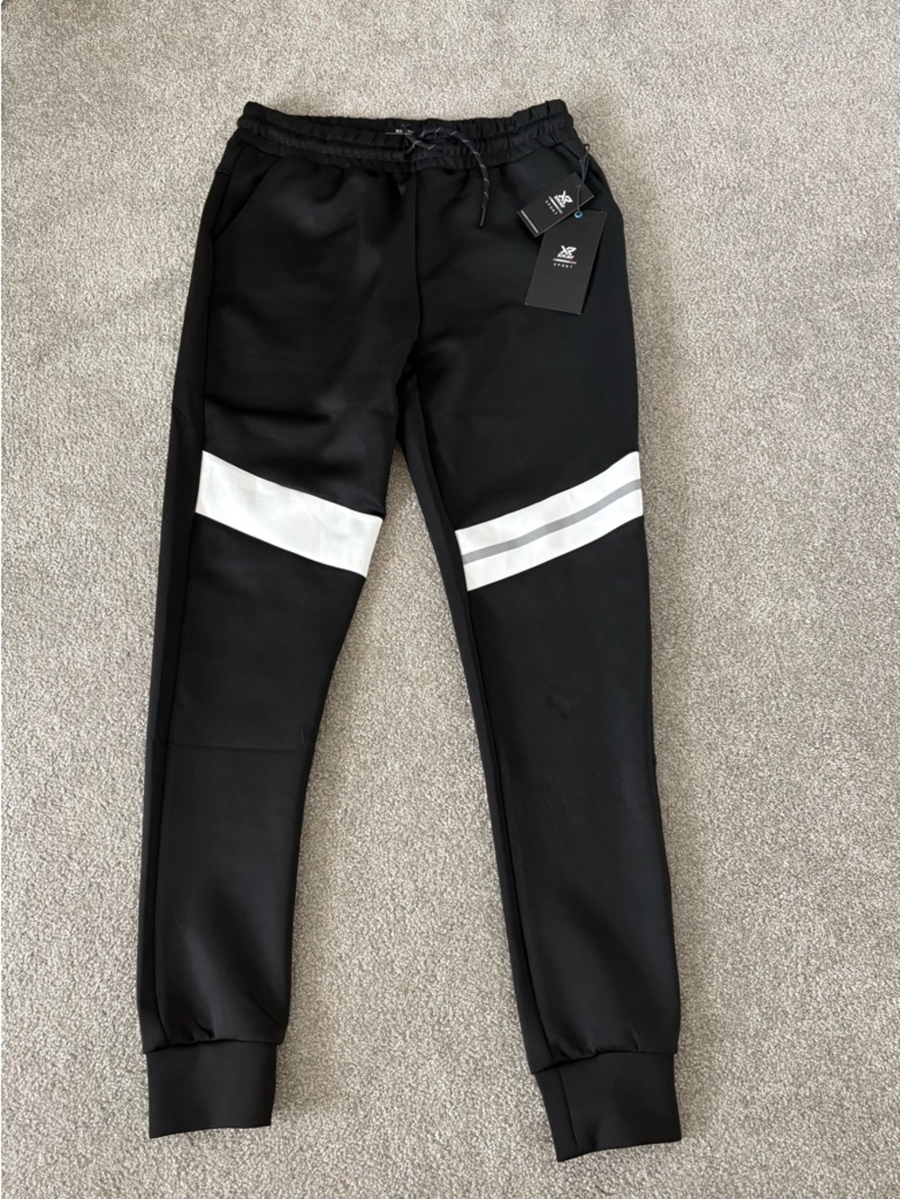 Men's Black Jogger Sweatpants with White Stripe